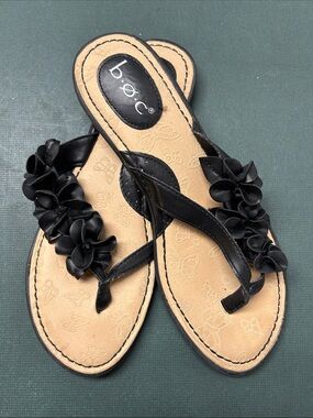 b.o.c. Black Floral Thong Sandals with Cushion Footbed